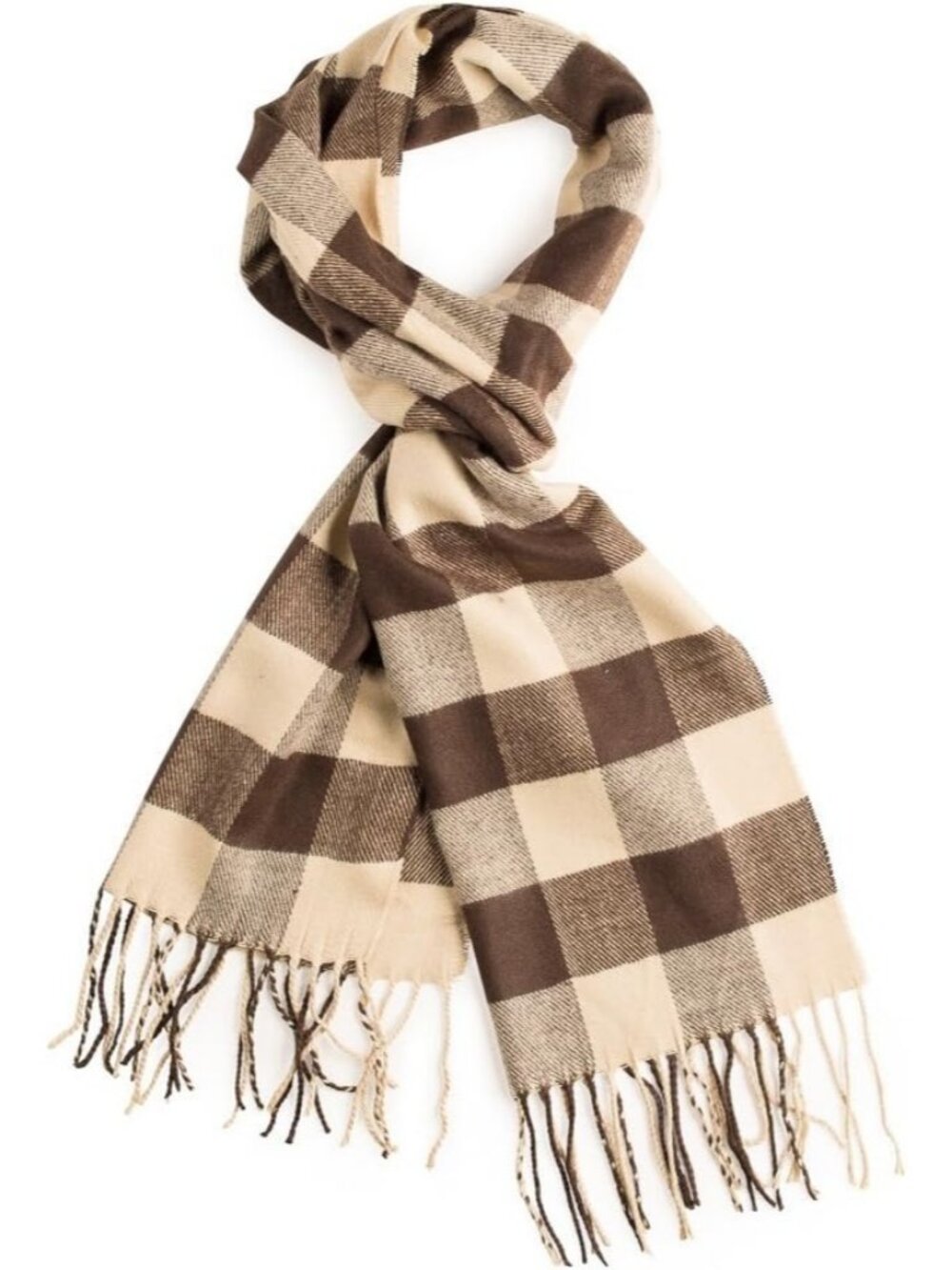 Unisex Beige Buffalo Check Plum Feather Super Soft Luxurious Cashmere Scarf